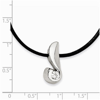 Stainless Steel CZ Pendant 18in Necklace