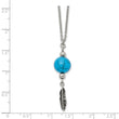 Stainless Steel Antiqued/Polished Imit.Turquoise Feather w/2in ext Necklace