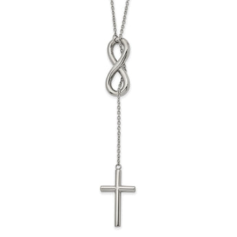 Stainless Steel Polished Cross/Infinity Adjustable up to 25in Slipon Neckla