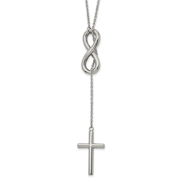 Stainless Steel Polished Cross/Infinity Adjustable up to 25in Slipon Neckla