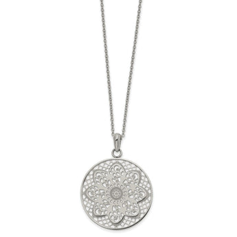 Stainless Steel Polished Cut-out Flower Circle 22in Necklace