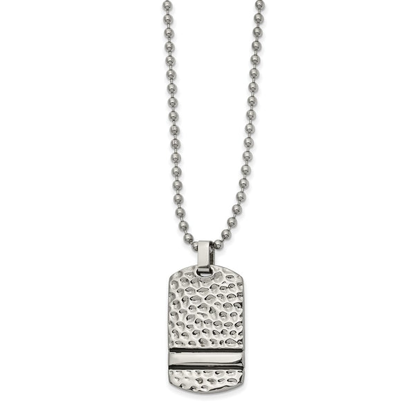 Stainless Steel Antiqued and Polished Hammered Reversible DogTag Necklace