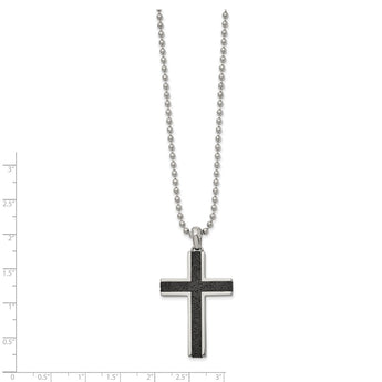 Stainless Steel Polished w/Black IP-plated Wire Inlay Cross Pendant