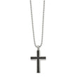 Stainless Steel Polished w/Black IP-plated Wire Inlay Cross Pendant