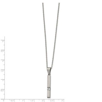 Stainless Steel Brushed/Polished CZ Bar 16in w/2in ext Necklace