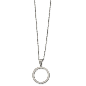 Stainless Steel Brushed/Polished CZ Circle 16in w/2in ext Necklace