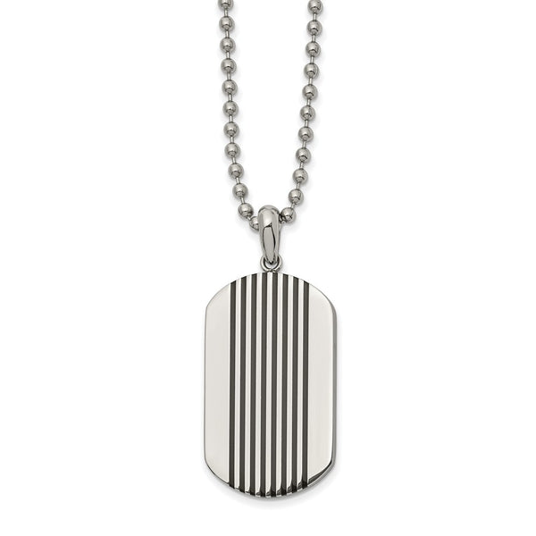 Stainless Steel Polished with Black Enamel Stripes Dog Tag Necklace