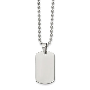 Stainless Steel Brushed and Polished Reversible Dog Tag 22in Necklace