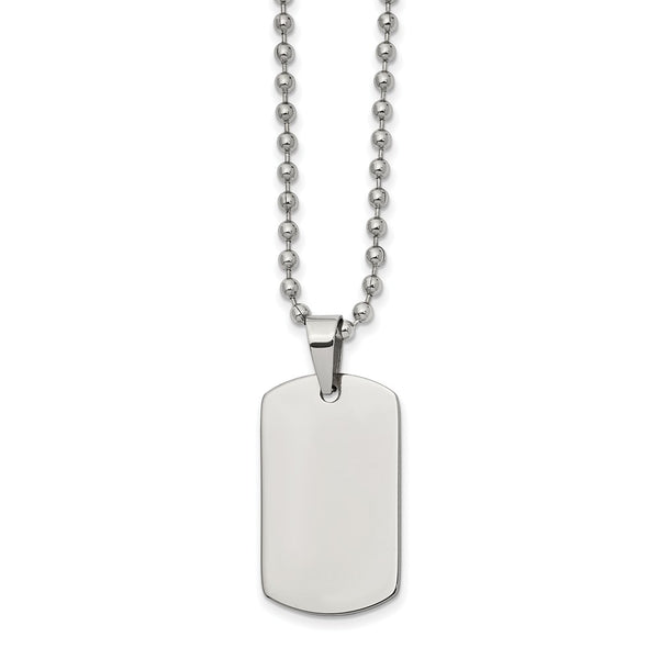 Stainless Steel Brushed and Polished Reversible Dog Tag 22in Necklace