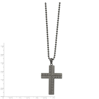 Stainless Steel Polished & Matte Finish Gun Metal IP Cross 22in Necklace