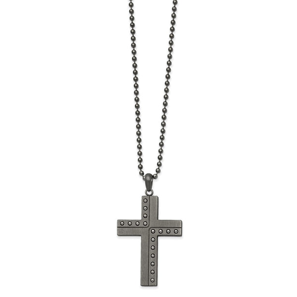 Stainless Steel Polished & Matte Finish Gun Metal IP Cross 22in Necklace