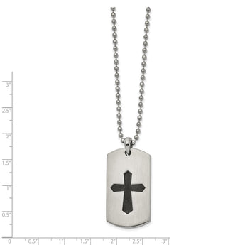 Stainless Steel Brushed,Polished & Laser-cut Black IP Cross 22in Necklace