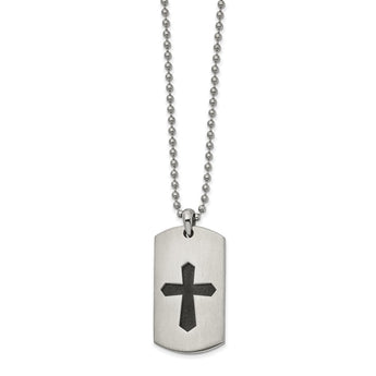 Stainless Steel Brushed,Polished & Laser-cut Black IP Cross 22in Necklace