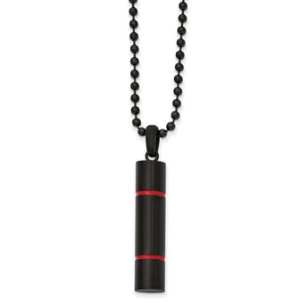 Stainless Steel Brushed & Polished Black IP-plated w/Red Enamel Necklace