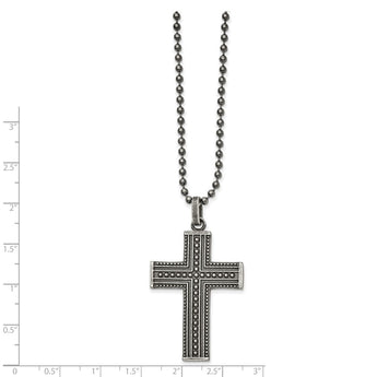 Stainless Steel Antiqued and Polished GunMetal IP Cross 22in Necklace