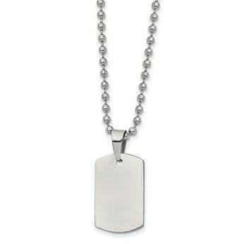 Stainless Steel Brushed and Polished Reversible Dog Tag 22 inch Necklace