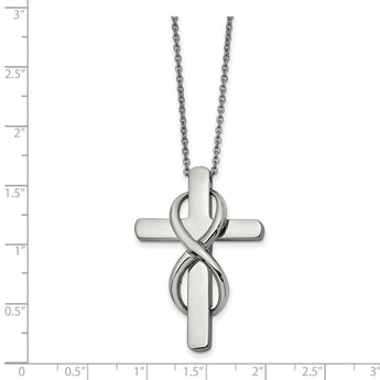 Stainless Steel Polished Cross w/Infinity 16in w/2in ext. Necklace