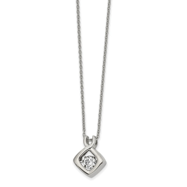 Stainless Steel Polished Vibrant Moving CZ with 2in ext. 16in Necklace