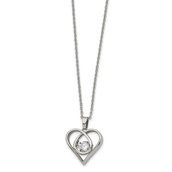 Stainless Steel Polished Vibrant Moving CZ Heart with 2in ext. 16in Necklac