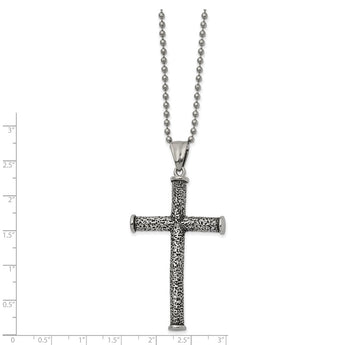 Stainless Steel Antiqued and Polished Cross 22in Necklace