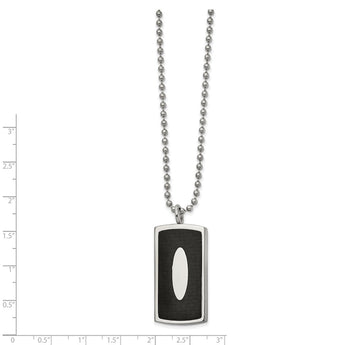 Stainless Steel Polished w/Genuine Blk Leather Inlay DogTag 22in Necklace