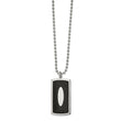 Stainless Steel Polished w/Genuine Blk Leather Inlay DogTag 22in Necklace