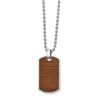 Stainless Steel Polished Carbon Fiber & Wood Rvrsble Dog Tag Necklace