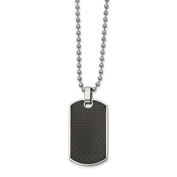 Stainless Steel Polished Carbon Fiber & Wood Rvrsble Dog Tag Necklace