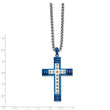 Stainless Steel Polished Blue IP-plated Cross 22in Necklace