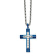 Stainless Steel Polished Blue IP-plated Cross 22in Necklace