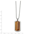 Stainless Steel Polished with Genuine Tiger's Eye Dog Tag Necklace