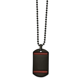 Stainless Steel Polished Black IP-plated w/Tiger's Eye DogTag 22in Necklace