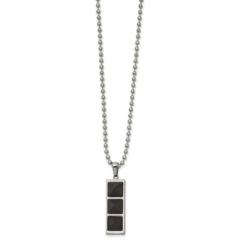 Stainless Steel Brushed & Polished Solid Black Carbon Fiber 22in Necklace