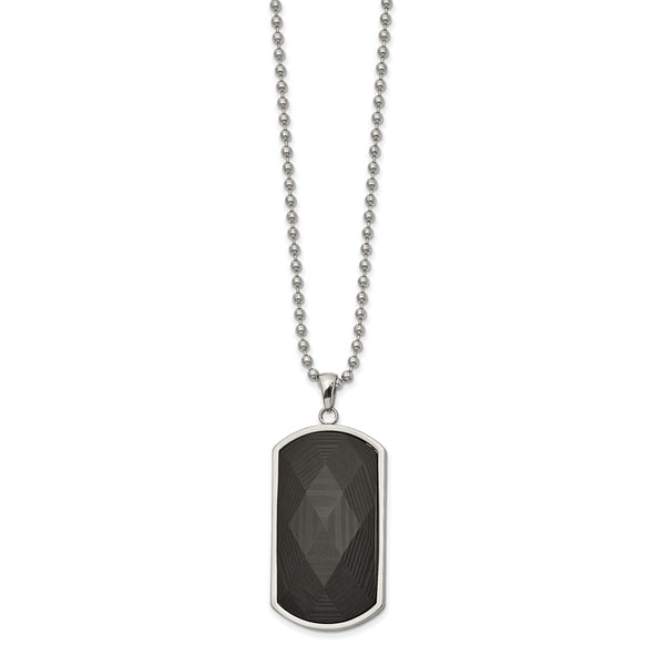 Stainless Steel Polished Solid Black Carbon Fiber Inlay Dog Tag 24in Neckla