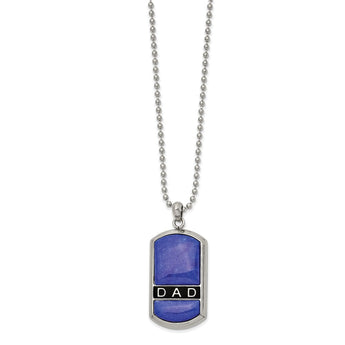 Stainless Steel Polished Enameled Lapis DAD Dog Tag 22in Necklace