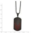 Stainless Steel Brushed&Polished Black IP w/Red Enamel Dog Tag Necklace