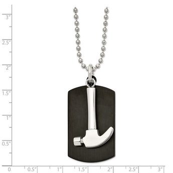 Stainless Steel Polished Blk IP-plated Moveable Hammer DogTag Necklace