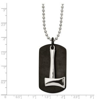 Stainless Steel Brushed and Polished Black IP-plated Axe DogTag Necklace