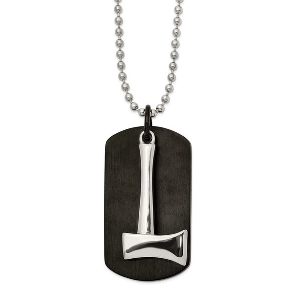 Stainless Steel Brushed and Polished Black IP-plated Axe DogTag Necklace