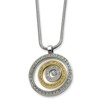 Stainless Steel Yellow IP plated CZ Circle Pendant 20in Necklace