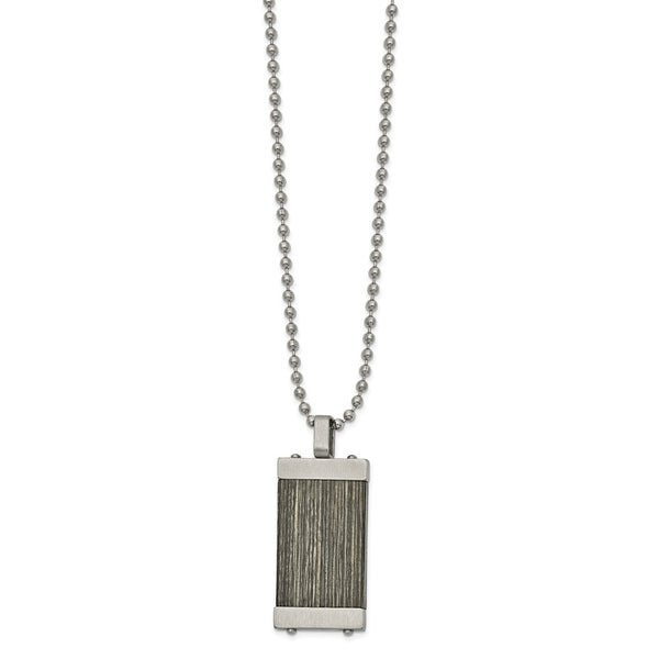 Stainless Steel Brushed with Gray Wood Inlay 24in Necklace