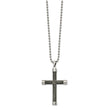 Stainless Steel Polished with Gray Wood Inlay Cross 24in Necklace