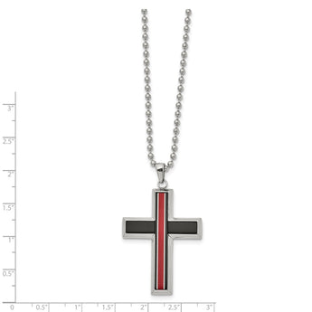 Stainless Steel Brushed & Polished w/Fiber Glass 22in Cross Necklace