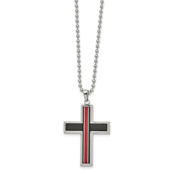 Stainless Steel Brushed & Polished w/Fiber Glass 22in Cross Necklace