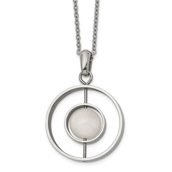 Stainless Steel Polished w/Rose Quartz Moveable 16in w/2in ext Necklace