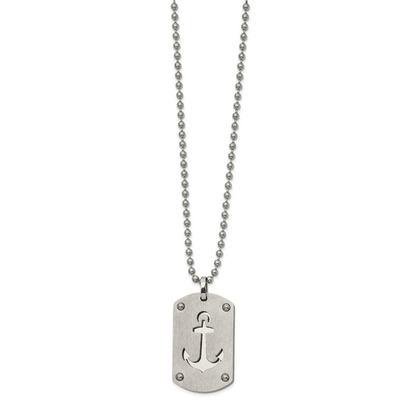 Stainless Steel Brushed and Polished Anchor Dog Tag Necklace