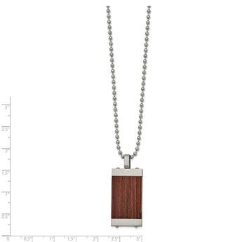 Stainless Steel Brushed with Wood Inlay 22in Necklace