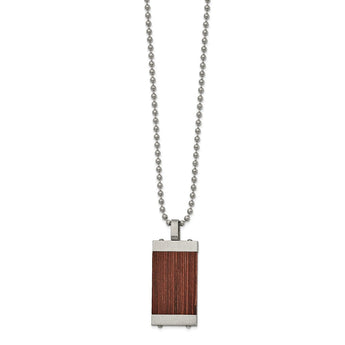 Stainless Steel Brushed with Wood Inlay 22in Necklace