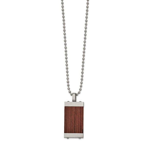 Stainless Steel Brushed with Wood Inlay 22in Necklace