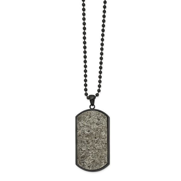 Stainless Steel Polished Black IP w/Sedimentary Rock Dog Tag 24in Necklace